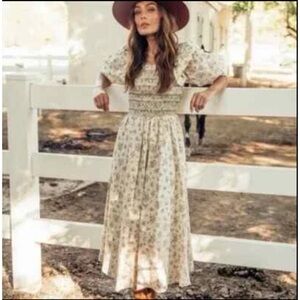 JessaKae Harvest Floral Smocked Midi Dress Ruffle Sleeves S